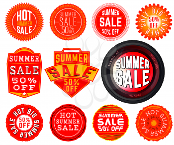 Summer Sale Sticker Stamp Elements Set. Vector illustration.