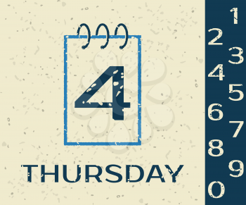 Calendar icon Thursday on Grunge background. Vector illustration.