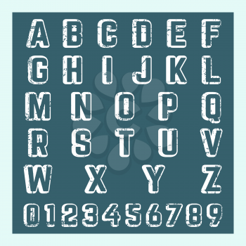 Alphabet font template. Grunge letters and numbers. Vector typography for retro design posters, labels, brochures. Vector illustration.