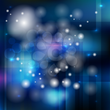 Glittering blurry blue lights abstract background. Glowing Lights for Brochures, Flyers, Posters, Greeting Cards. Vector illustration