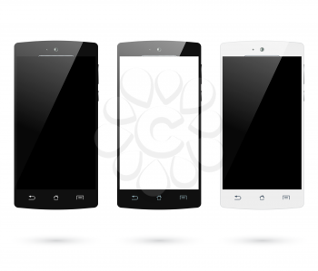 Smartphones set. Smart phone isolated on white background. Mobile phone mockup design. Vector illustration. 