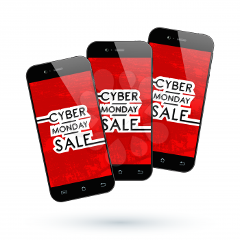 Cyber Monday Sale. Black Smartphone isolated. Vector illustration