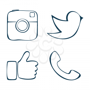 Abstract social media icons. Doodle vector illustration.