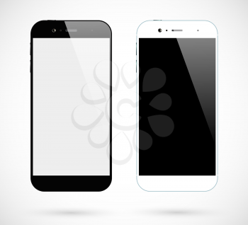 Smartphone isolated. Smartphones black and white front view. Mobile phone mockup. Vector illustration.