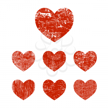 Set of red grunge heart. Vector illustration.