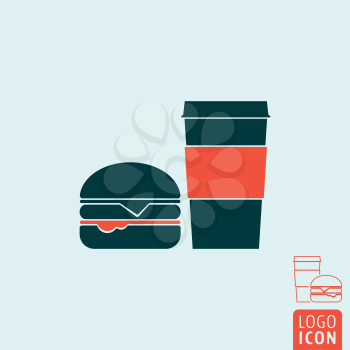 Hamburger icon. Coffee or soda drink takeaway icon. Fast food symbol. Vector illustration