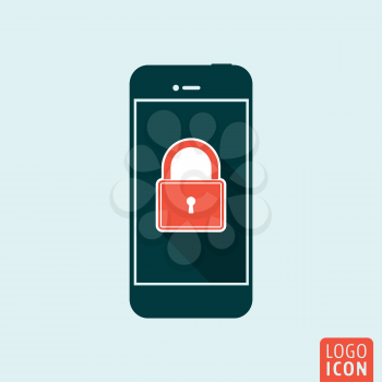 Smartphone with padlock icon. Smartphone security symbol. Vector illustration