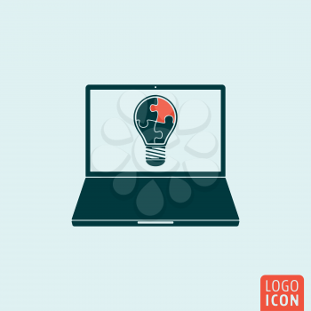Laptop with light bulb icon. Vector illustration
