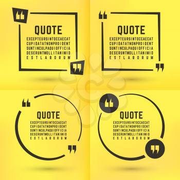 Quotes template set. Quote bubble set. Quotes square. Quote form. Quotes box template. Paper yellow memo sticker background. Vector illustration.