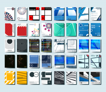 Set of various geometric templates brochure or flyer. Design cover for magazine, print, presentation, book. Vector illustration