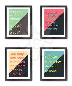 Motivational, inspirational quotes. Set of framed quote. Vector illustration
