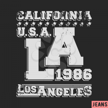 T-shirt print design. Los Angeles vintage stamp. Printing and badge applique label t-shirts, jeans, casual wear. Vector illustration.