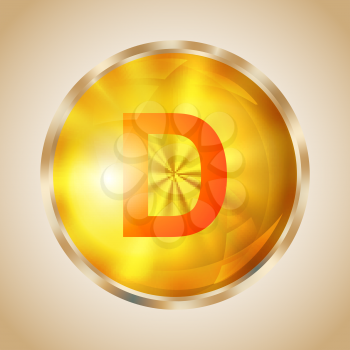 Vitamin D gold shining pill icon. Vector illustration.