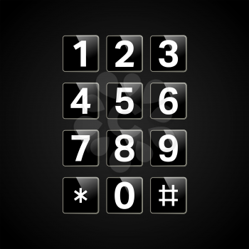 Digital keypad with numbers for phone, user interface, security lock control panel. Telephone button. Vector illustration.