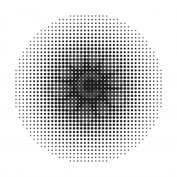 Halftone round dots stamp. Circle halftone isolated on white background. Vector illustration.