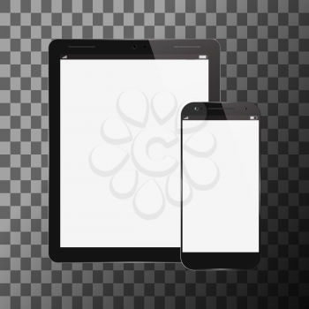Tablet PC with mobile smartphone isolated. Vector illustration.