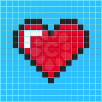 Mosaic heart old video game design. Valentine day background designed for cover, greeting card, gift wrapping, invitations printings, brochure or flyer. Vector illustration.