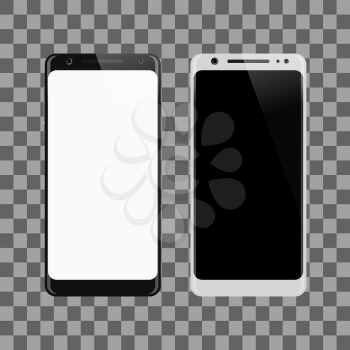 Black and white smartphones isolated. Smartphone with blank screen. Vector illustration.