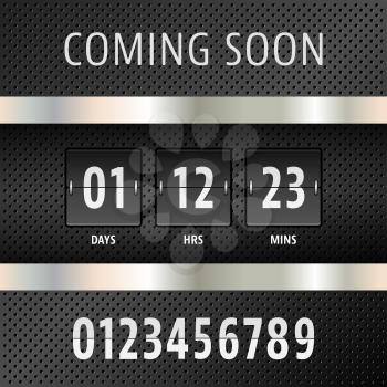 Coming soon countdown timer with days, hours and minutes on technology background. Vector illustration.