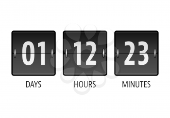 Flip countdown timer with days, hours and minutes isolated on white background. Vector illustration.