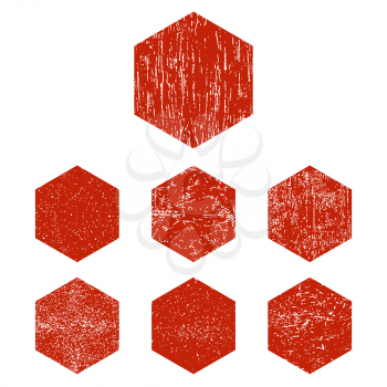 Grunge hexagon. Red hexagons stamp isolated on white background. Vector illustration.