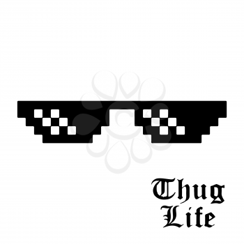 Pixel glasses isolated on white background. Thug life meme glasses. Vector illustration.