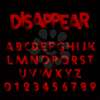 Alphabet font template. Set of letters and numbers disappear design. Vector illustration.