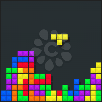 Tetris video game background template. Brick game pieces layout. Vector illustration