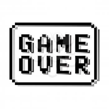 Game over pixel design stamp. Old video game text message. Vector illustration.