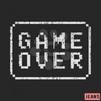 Game over print design. Designed for printing products, badge, applique, label clothing, t-shirts, jeans and casual wear. Vector illustration.