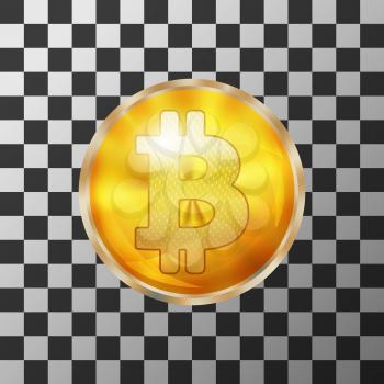Golden bitcoin coin icon isolated on transparent background. Crypto currency symbol. Physical bit coin sign. Vector illustration.