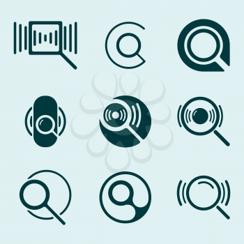 Magnifying glass icon set. Search loupe symbol. Vector illustration