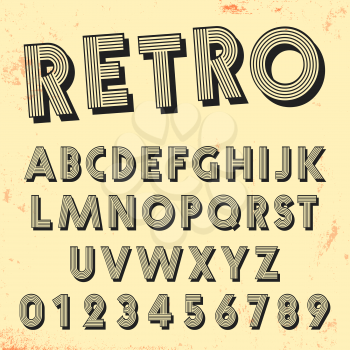 Retro line font template. Set of vintage letters and numbers lines design. Vector illustration.