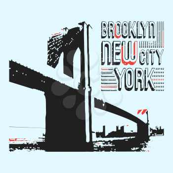 Brooklyn New York City t-shirt print design. Grunge vintage t shirt stamp. Printing and badge applique label t-shirts, jeans, casual wear. Vector illustration.