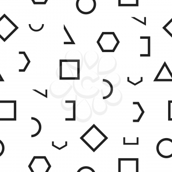 Seamless monochrome pattern with geometric shapes. Black and white background. 80s-90s retro design. Vector illustration.