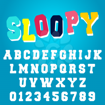 Alphabet font template. Set of letters and numbers sloppy design. Vector illustration.