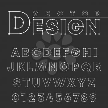Vector design alphabet font template. Letters and numbers line design.