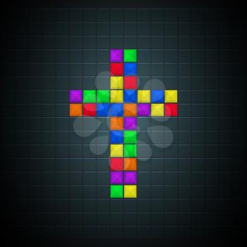 Multicolor cross old video game design. Vector illustration.