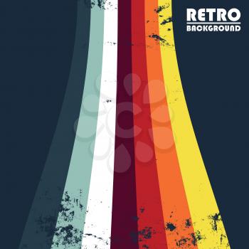 Retro grunge design background with colored stripes. Vector illustration.