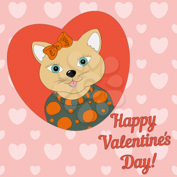 A cat with a orange bow. Print for clothing, postcards.Valentine's day
