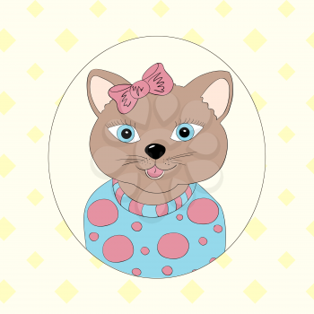 Cat with pink bow. Print for children's clothing, books, postcards