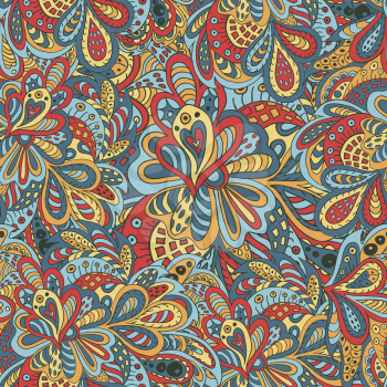 Doodle floral seamless pattern yellow and blue tones