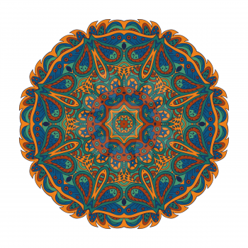 Mandala Eastern pattern. Zentangl round ornament. Brown, blue and green tones