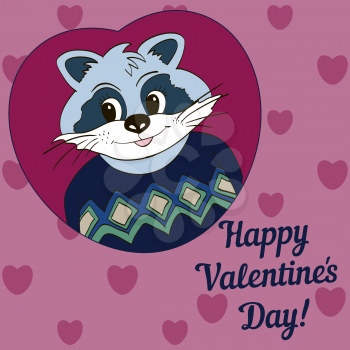 Raccoon in blue jersey. Picture for clothes, cards. Happy Valentine's Day!