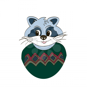 Raccoon in green jersey. Isolated. Picture for clothes, cards, children's books