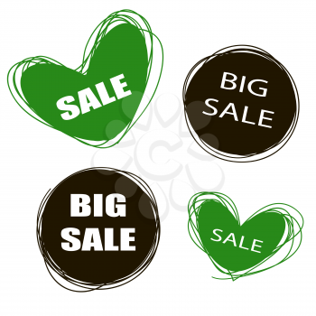 Doodle tags. sale tags. Sale banners set. Love Shopping