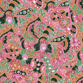 Seamless doodle pattern. Floral doodle wavy patterns. Cute background for textile, creativity and your design. Pink tones. Ethnic motives