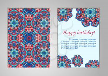 A set of cards with Happy Birthday. Old oriental motifs. Ramadan, Indian, Islam, Arabic. Cover, Magazine, Oriental elements. Card or wedding invitation
