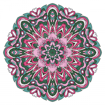 Mandala. Oriental ornament relaxing. Doodle Round figure. Pink and blue tones