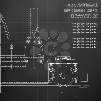 Mechanical engineering drawings on a black background. Vector. For inscriptions. Black. Grid